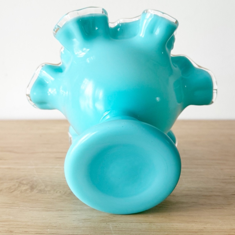 Vintage Fenton Silver Turquoise Crest Crimped Compote MCM Pedestal Bowl - Picture 13 of 16